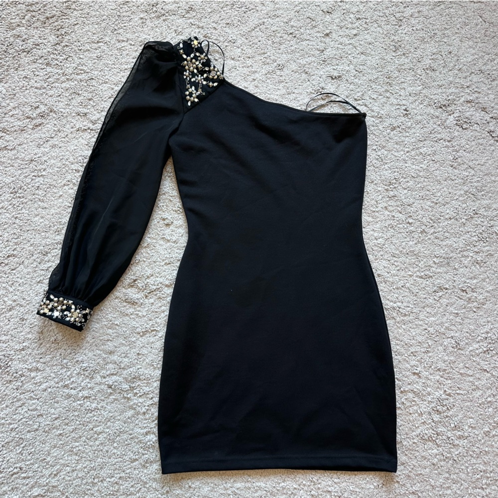 ASOS brand one shoulder long sleeve bodycon mini dress Size petite 6.